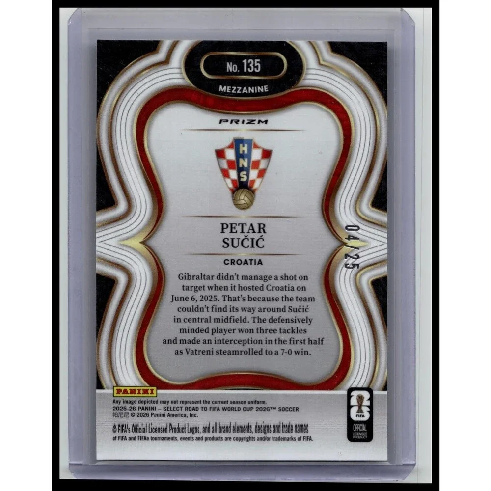 2025-26 Panini Select Road to FIFA World Cup Petar Sucic #135 Tie-Dye /25 RC
